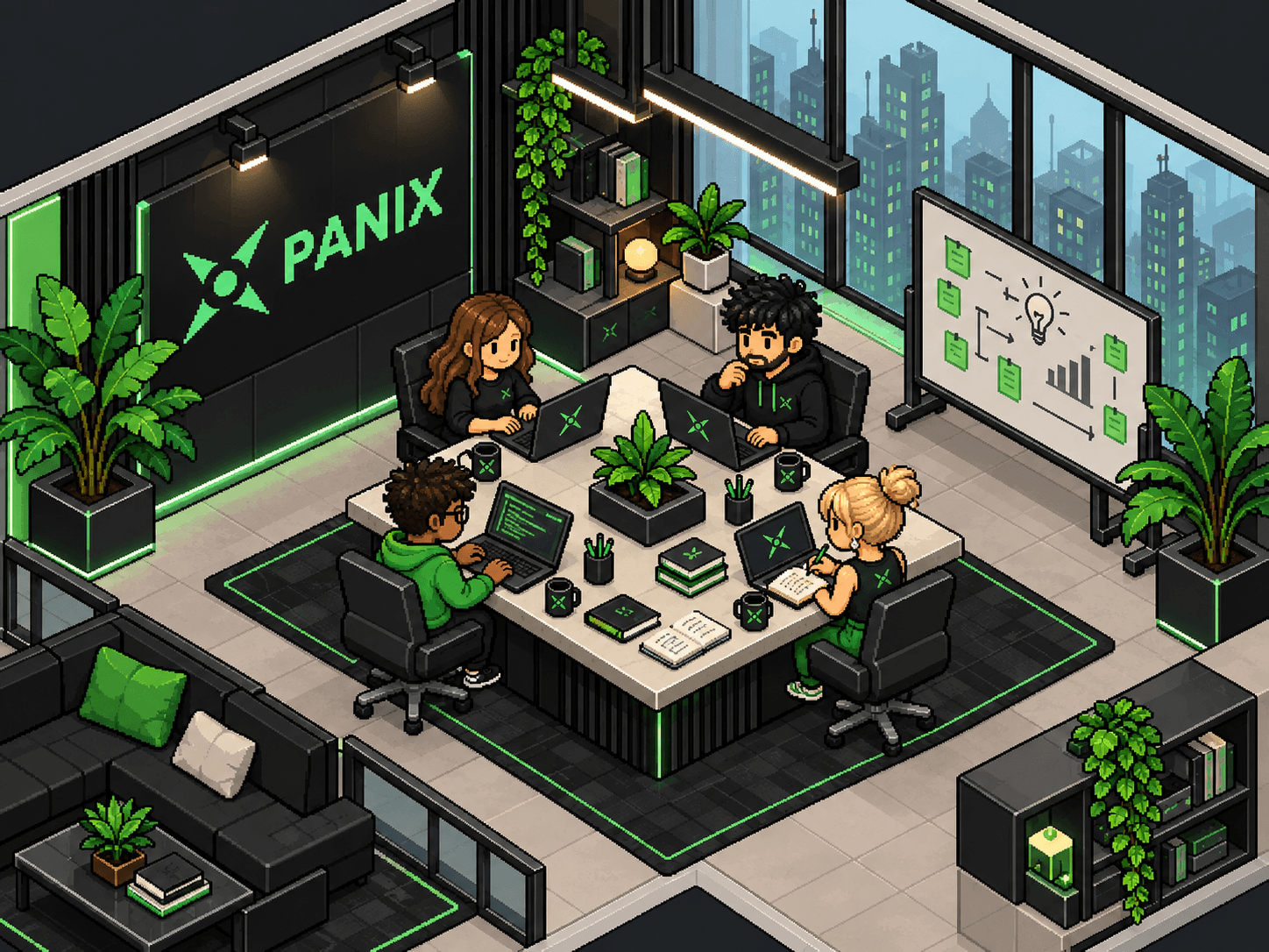 El equipo PANIX trabajando juntos en su oficina