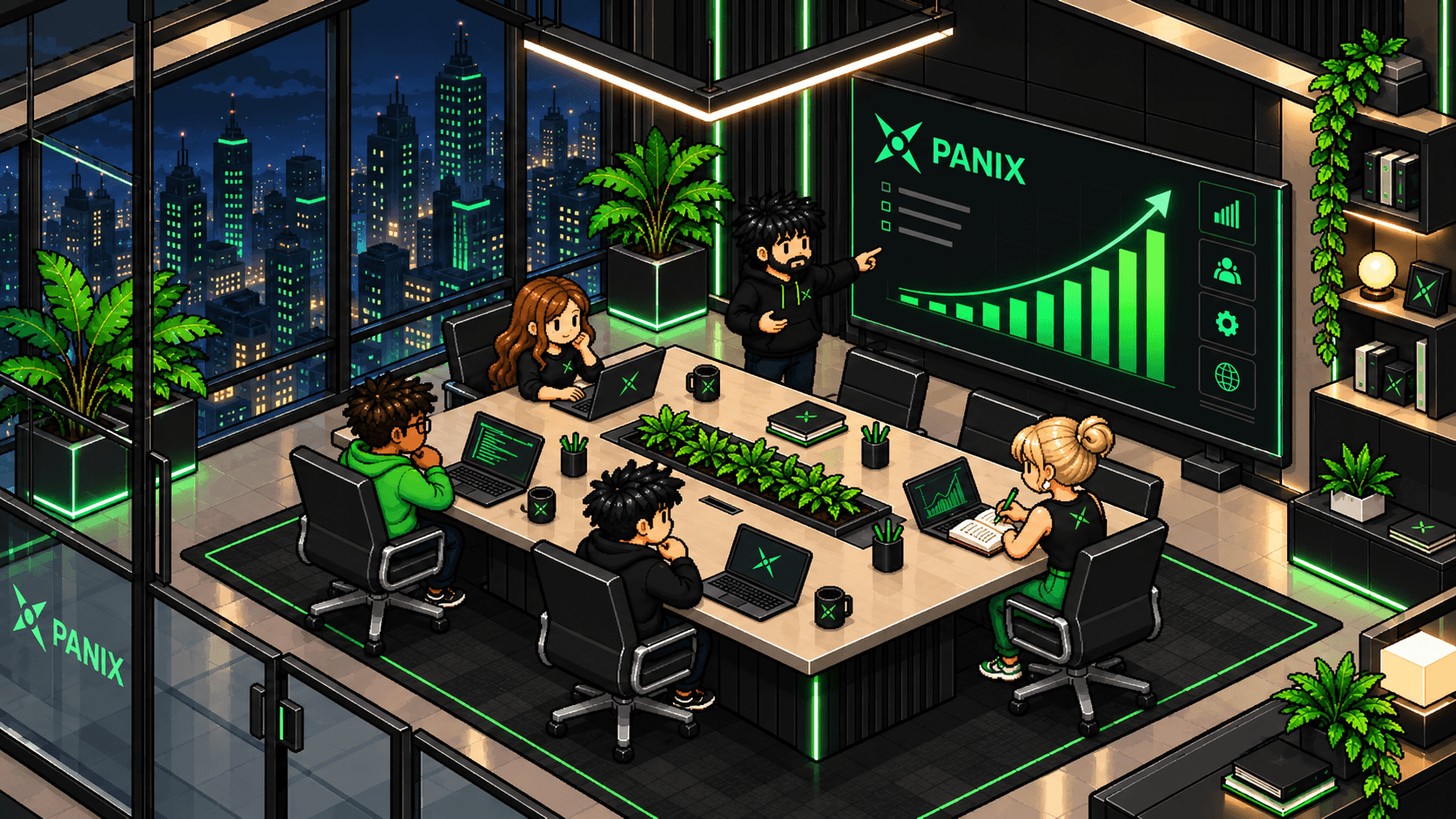 El equipo PANIX presentando una gráfica de crecimiento